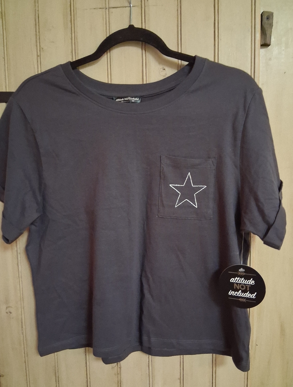 Attitude Not Included Women's Short Sleeve Pocket Tee - Charcoal Gray